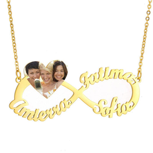 Personalized Steel Infinity Symbol Shape Heart Nameplate Necklace Custom Photo Text Engrave Name Pendant